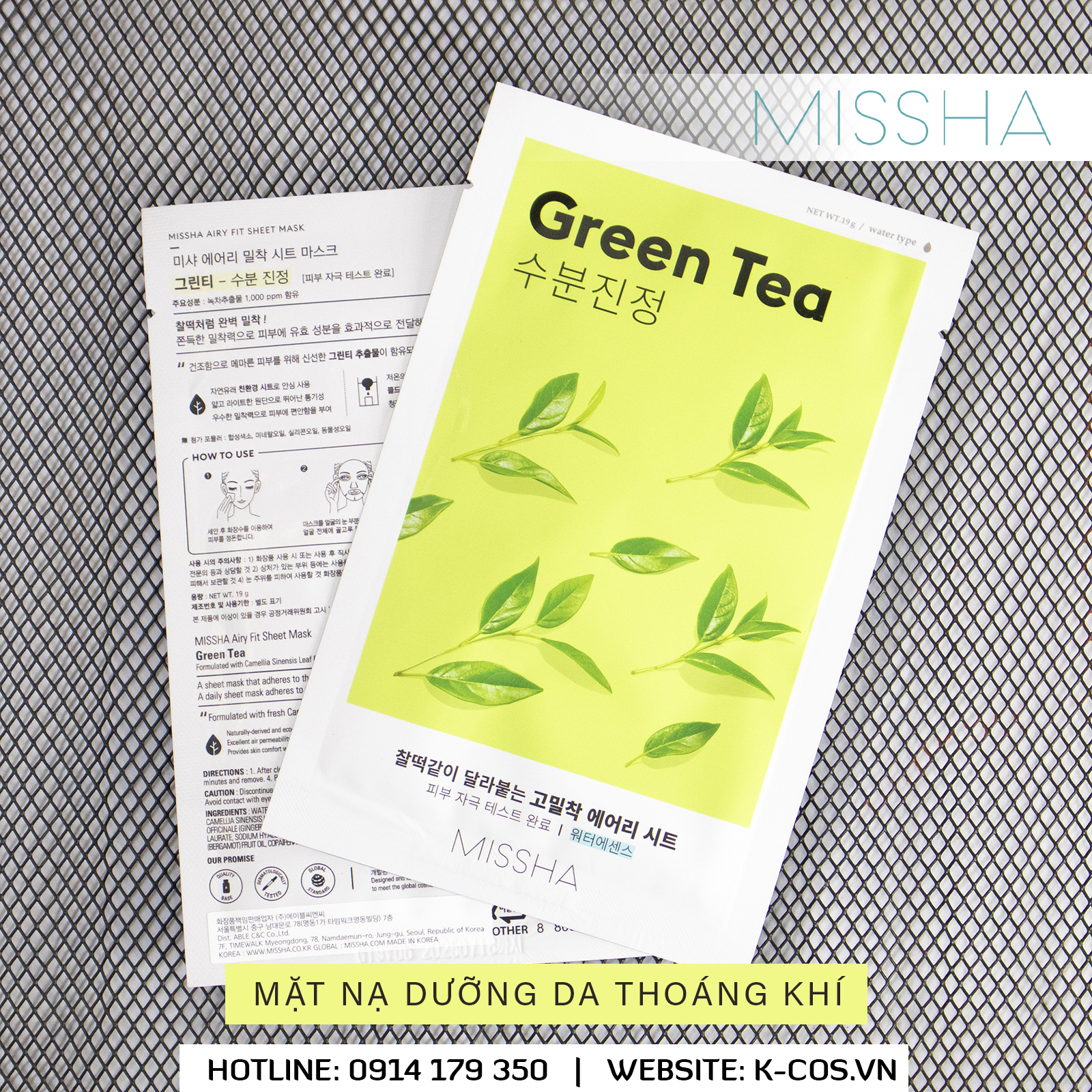 Mặt nạ thoáng khí hương Trà Xanh - Missha Airy Fit Sheet Mask Green Tea