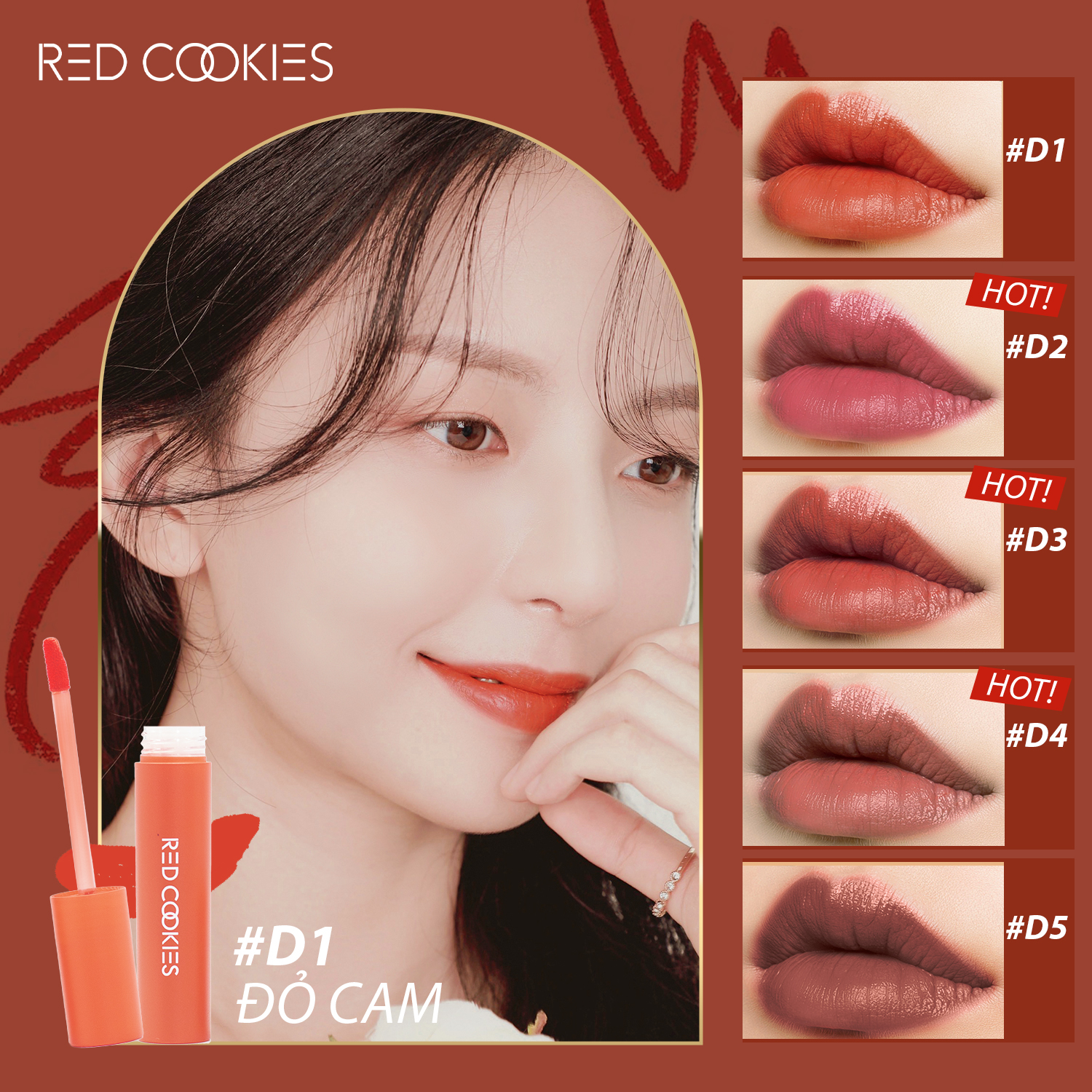 Son Lì Red Cookies Water Dew Velvet Tint Hàn Quốc Màu D1 - Đỏ Cam (4gr )