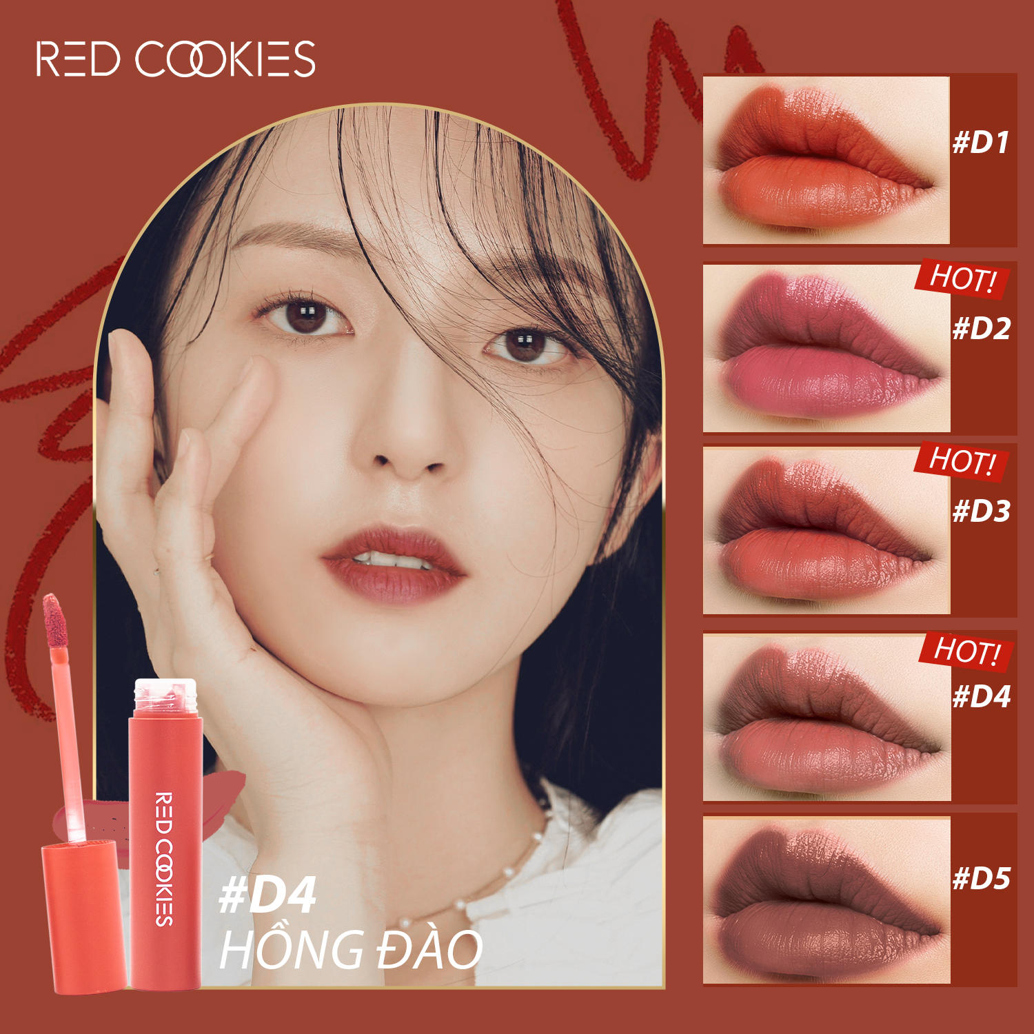 Son Lì Red Cookies Water Dew Velvet Tint Hàn Quốc Màu D4  - Hồng Đào (4gr )