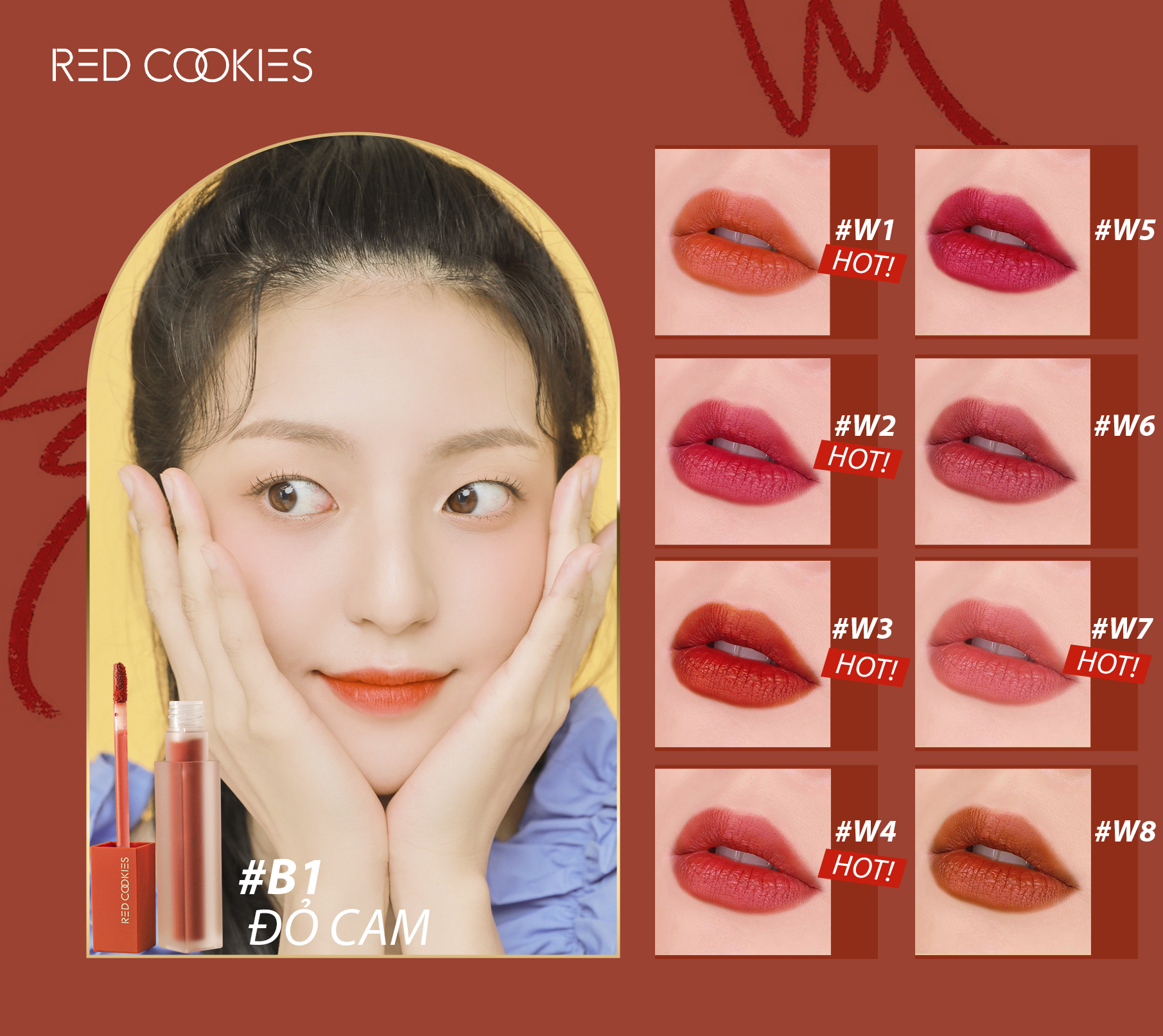 Son Lì Red Cookies Brownie Velcet Lip Hàn Quốc Màu B1 - Đỏ Cam (4gr )