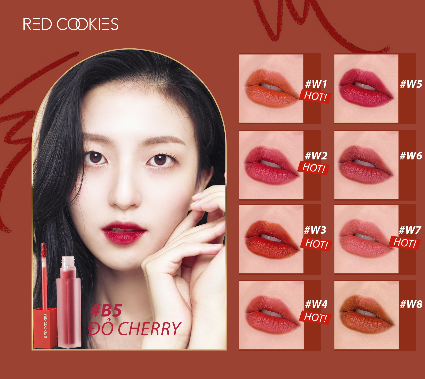 Son Lì Red Cookies Brownie Velcet Lip Hàn Quốc Màu B5 - Đỏ Cherry (4gr )