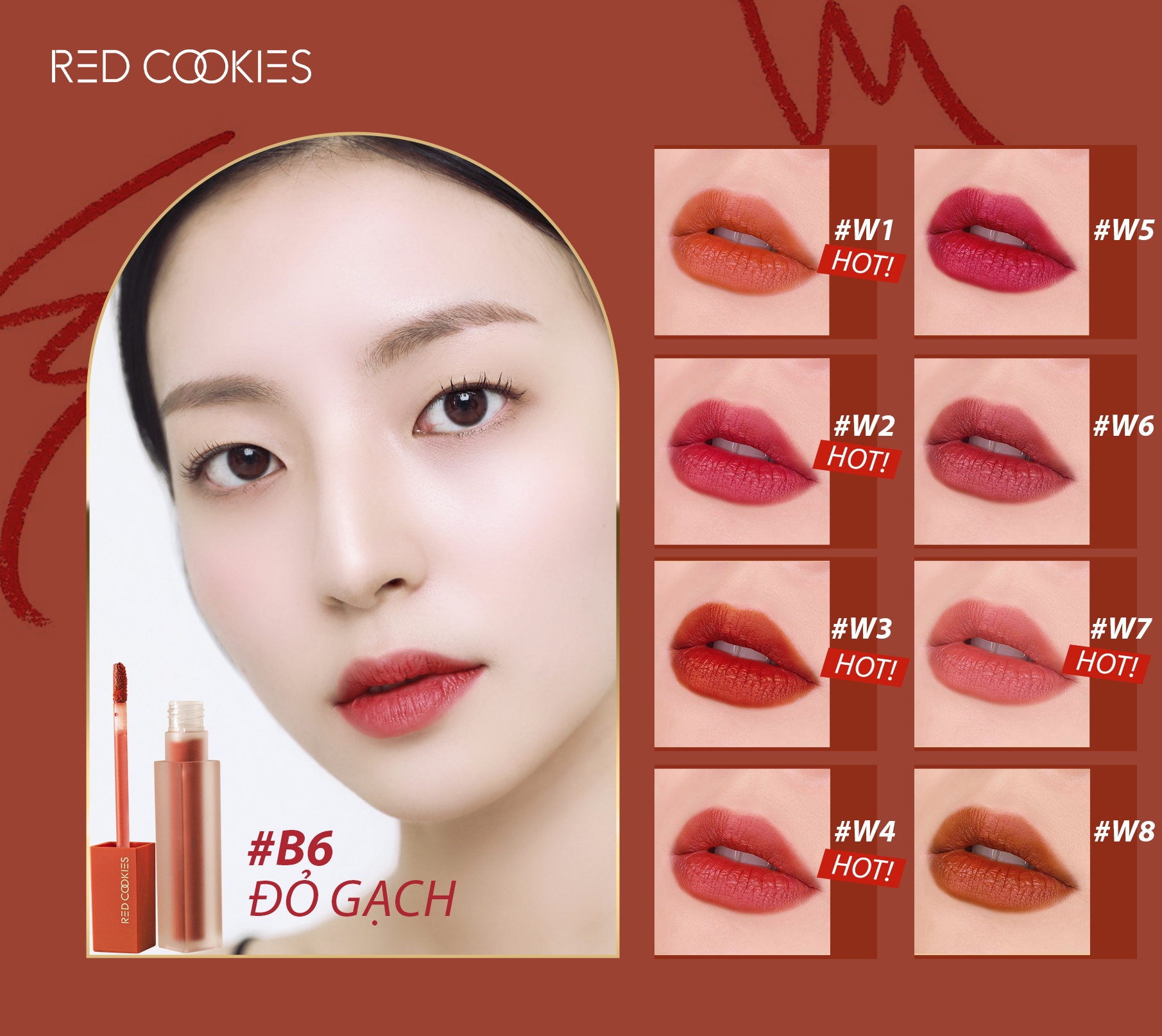 Son Lì Red Cookies Brownie Velcet Lip Hàn Quốc Màu B6 - Đỏ Gạch (4gr )